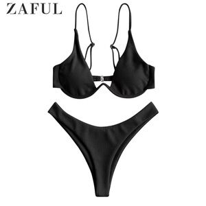 Women's Ribbed Bikini Sets Neck Cheeky Swimsuit Textured Two Piece NWT 8 or L